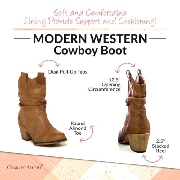 Women's Distressed Cowboy Boots with Pull-Up Tabs, 2.5-Inch Heel - Picture 6 of 8